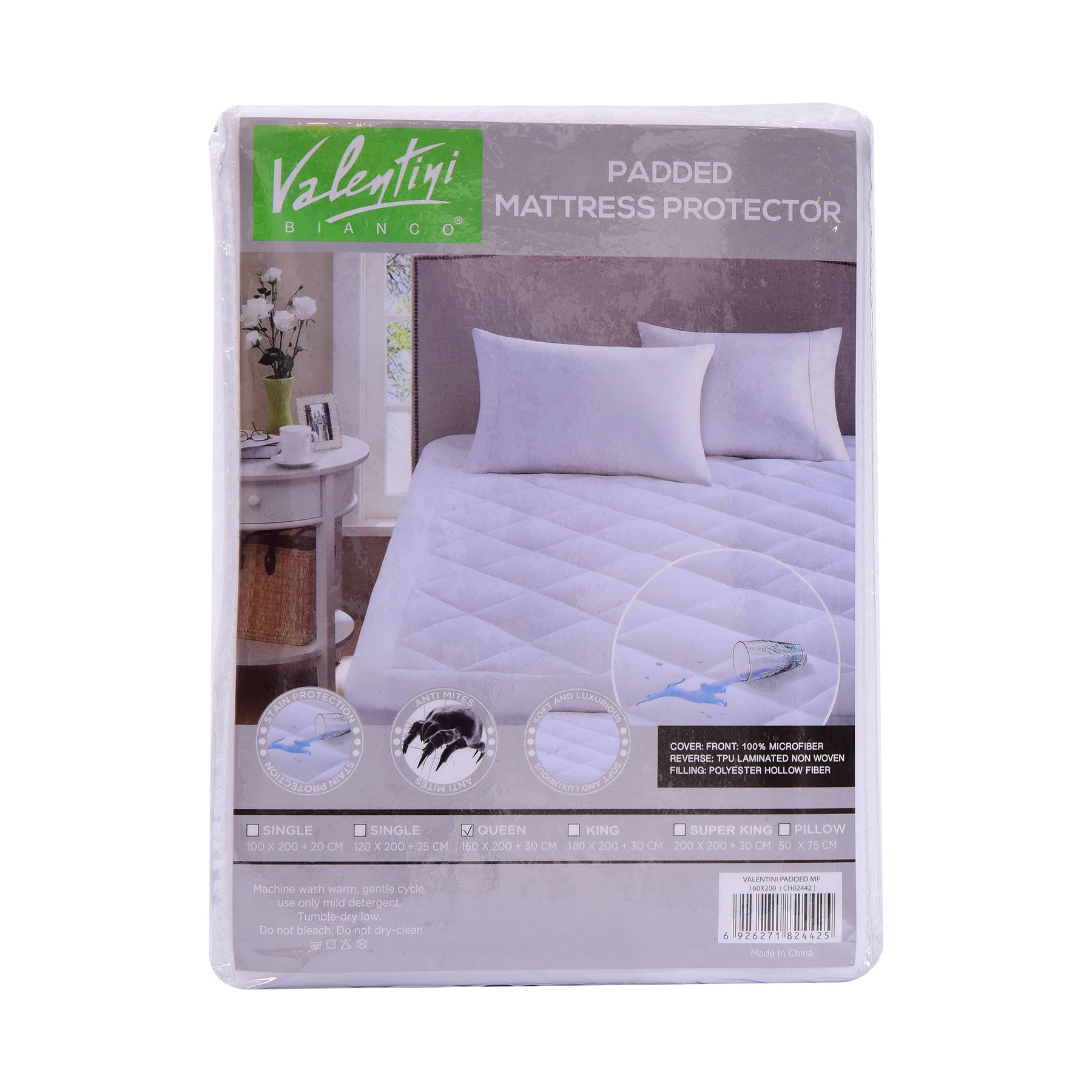 Padded Mattress Protector , QueenSize : 160 x 200 + 30 cm