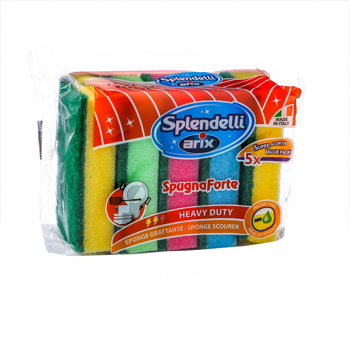 Synthetic Sponge Scourer w/Color - 5 PcsMulticolor synthetic scourer sponges that contain 5 pcs.