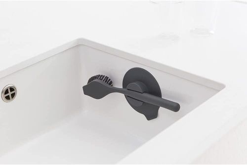 Dish brush with suction cup - Black Height: 6.0 cm
 Length: 11.0 cm
 Width: 23.5 cm