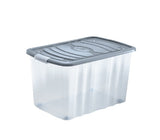 علبة تخزين مع غطاء قفل وعجلات 65 لترًا - شفاف