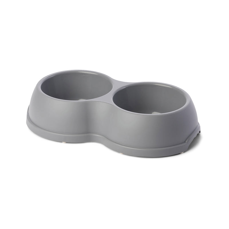Plastic Double Pet Feeding Bowl 1.2Ltr- Gray