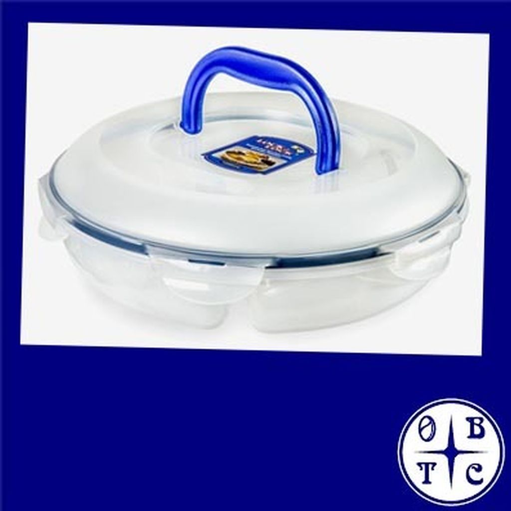 Lock & Lock Hpl954C Easy Essentials Specialty Round Divided Snack Container With Handle 2.3L-Clear