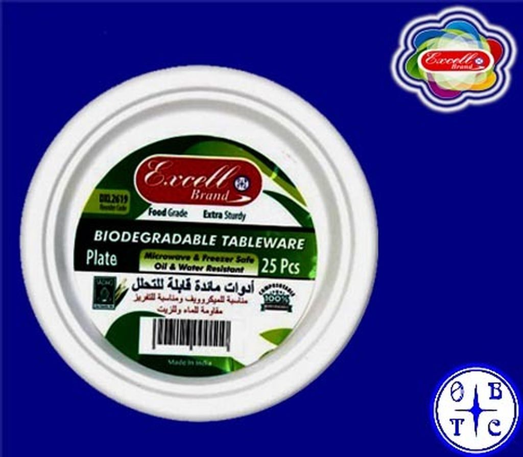 Excell Biodegradable Tableware Extra Sturdy Round Plates , (25 Pieces)-White