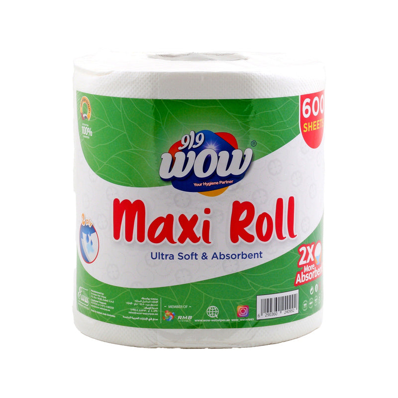 Wow Maxi Roll Toilet Paper 2-Ply – 600 Sheets-White