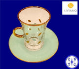 Liviano Premium Glass Tea Cup & Saucer Set With Gold Handle And Patterned Accents-Clear
