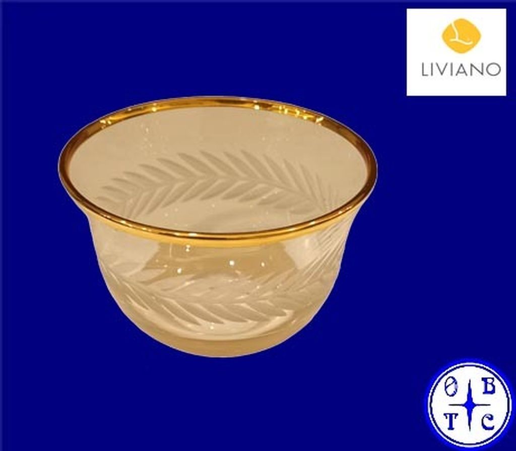 Liviano Premium Glass Cup With Gold Rim And Frosted Laurel Leaf Etching-Clear