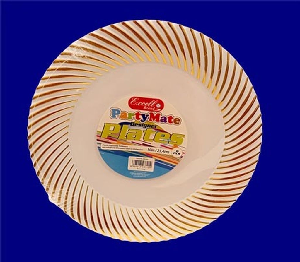 Excell Dxl3450`Partymate Designer Plastic Disposable Plates 10-Gold