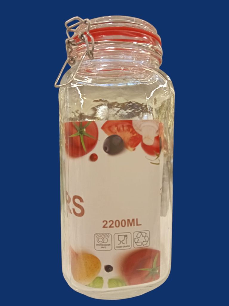 Premium Glass Storage Jar With Airtight Metal Clamp Locking Lid-Clear