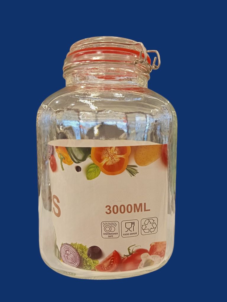 Premium Glass Storage Jar With Airtight Metal Clamp Locking Lid-Clear