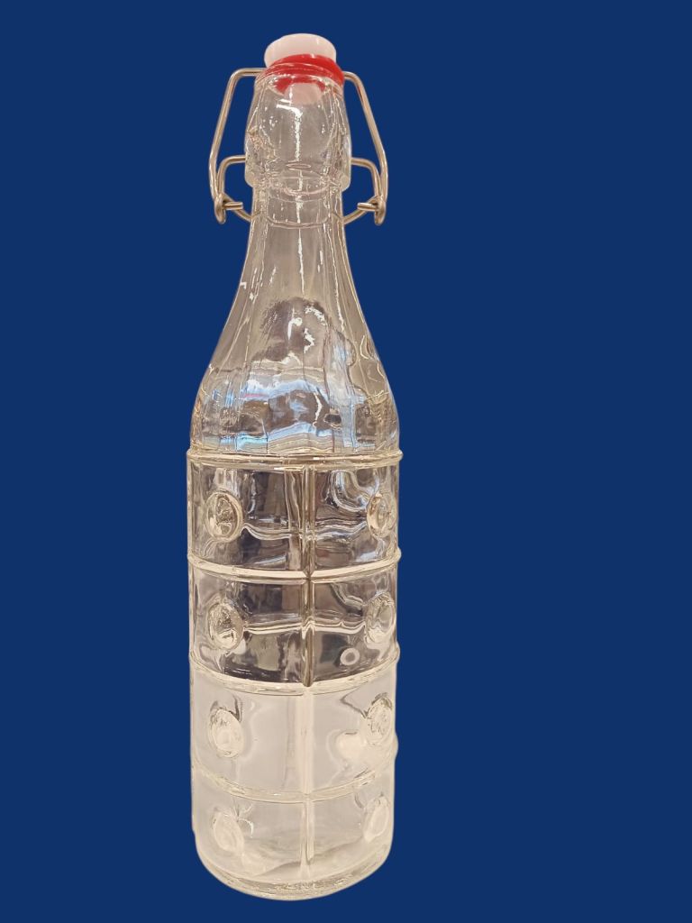 Premium Textured Glass Bottle With Swing-Top Airtight Flip Lid-Clear