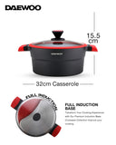 Granite Casserole Pot with Lid 32 Cm - Black & Red