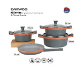 Daewoo H Series 7 Pcs Granite Cooking Set 28, 24, 20 Cm Pot, 26 Cm Pan With 2 Pcs Of Utensil Tools