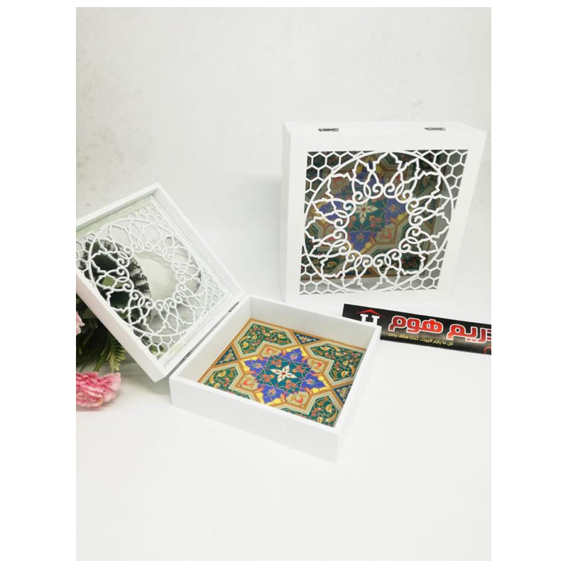 2Pc Wooden Storage Box Sqr Sadu Design 24X24Cm - Violet/Blue