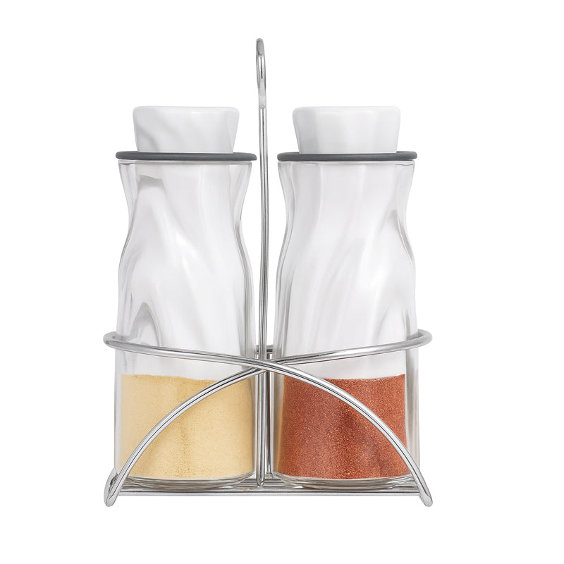 2Pc Spice Set With Rack Marble - White