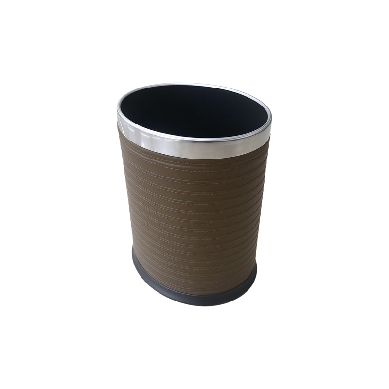 Metal Dustbin Oval Rattan Design 19X25X27Cm - Brown
