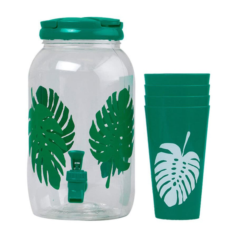 Plastic Juice Dispenser With 4 Glass Palm Leaves- Clear