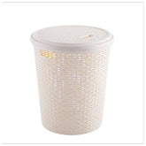 Round Plastic Laundry Basket Rattan Design 23L 41X27Cm - White
