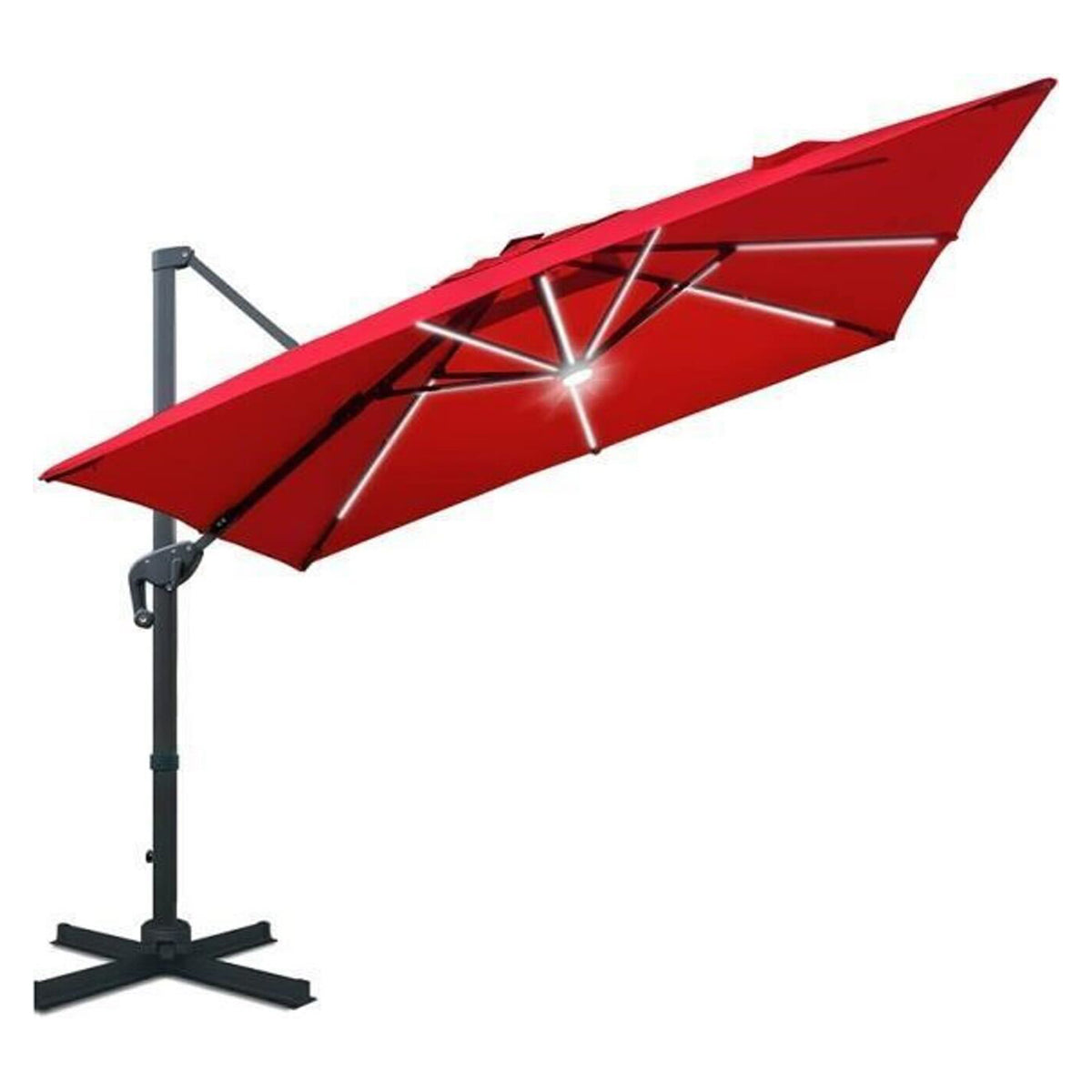 Solar Powered Aluminum Polyester LED Lighted Patio Umbrella