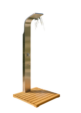 دش استحمام خارجي ستانلس ستيل بقاعدة خشبية - فضي