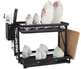 Foldable 2-Tier Dish Drying Rack With Wall Hanging Option-Black