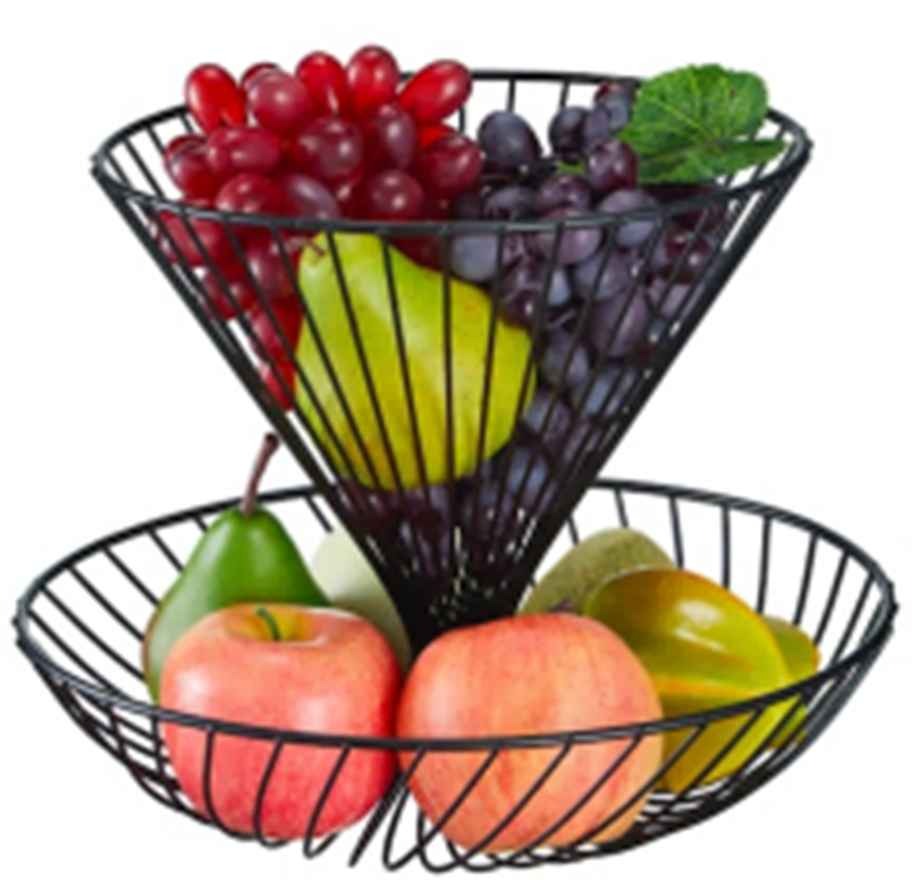 Double Layer Iron Fruit Basket-Black
