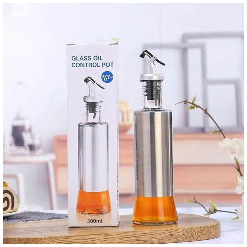 Glass Oil Bottle 300Ml-Silver