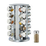 Rotating Spice Jar Stand With 20 Spice Bottle-Silver