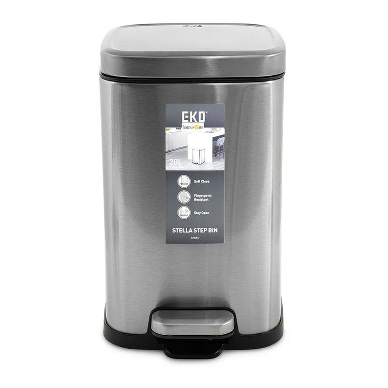 Eko Stainless Steel Pedal Bin 20L Square - Silver