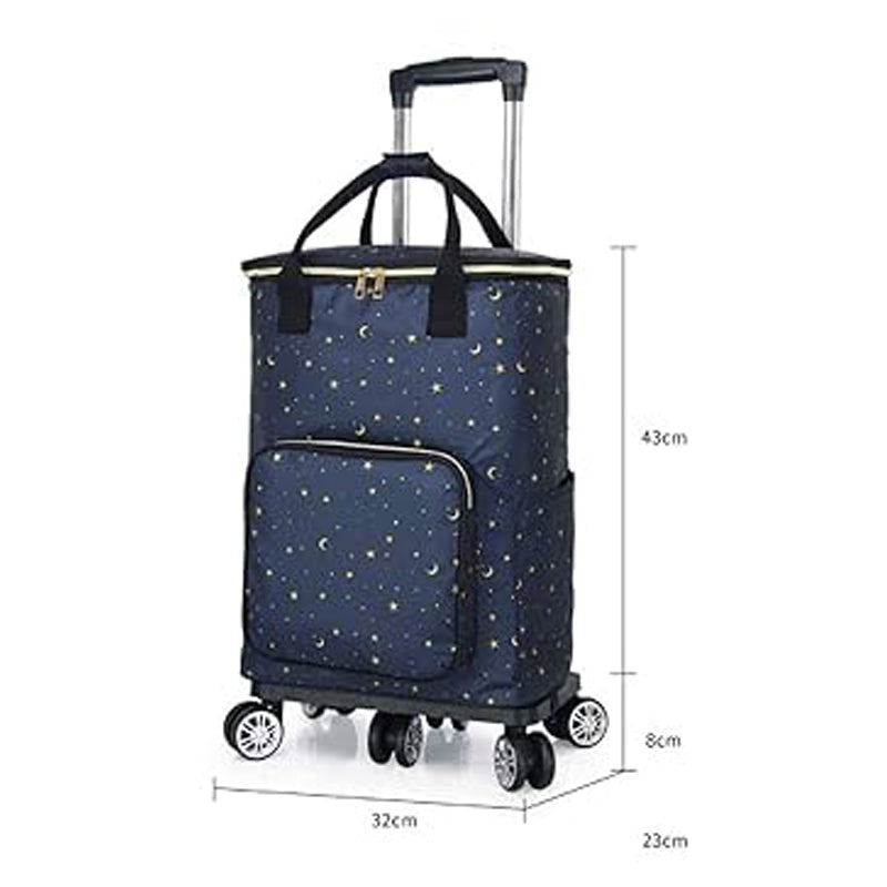 Portable Shopping Trolley With Insulated Bag Stars Design-Navy
