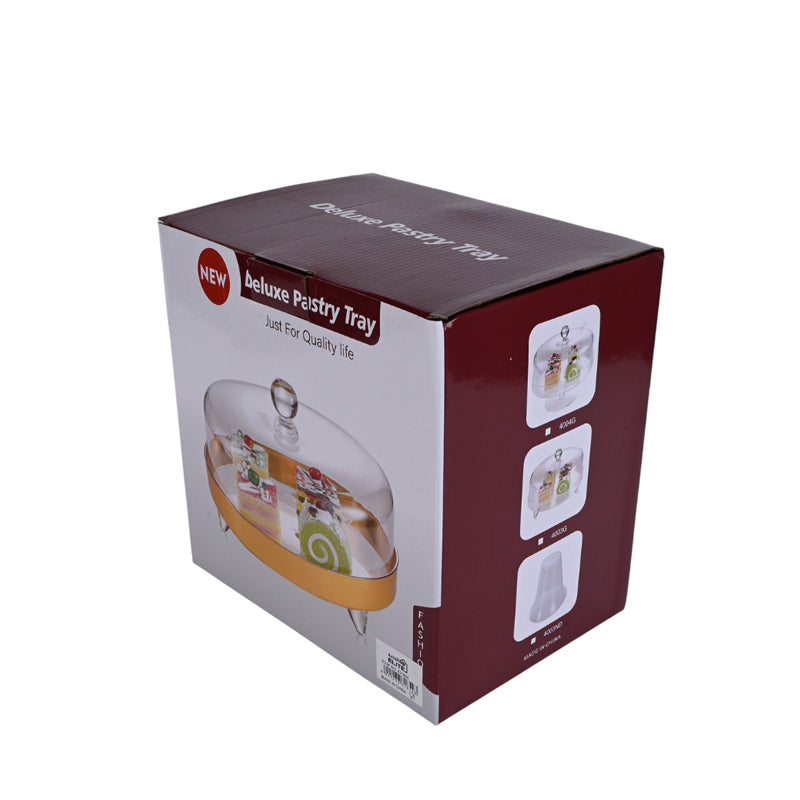 Deluxe Tray With Stand And Cover 25Cm - Silver