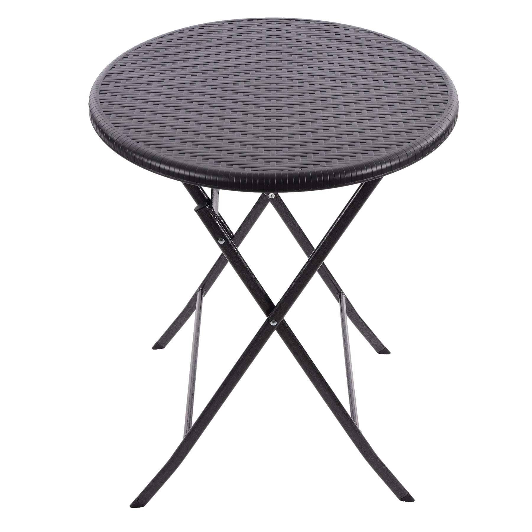 Folding Round Table Rattan Design - Black