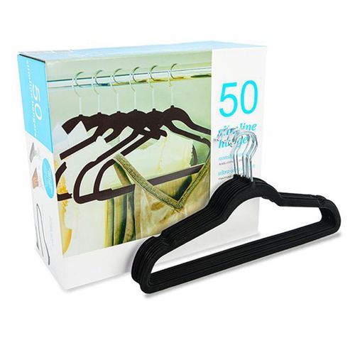 Velvet Slimline Hanger Set 50 Pcs, Black