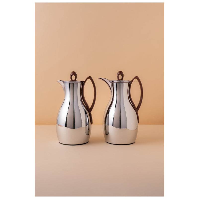 Waba Anwaar Flask Set 2 Pcs 1 L Shinny Silver / Wooden Handle
