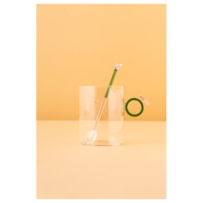 Waba Glass Cup With Spoon Hl1-Green
