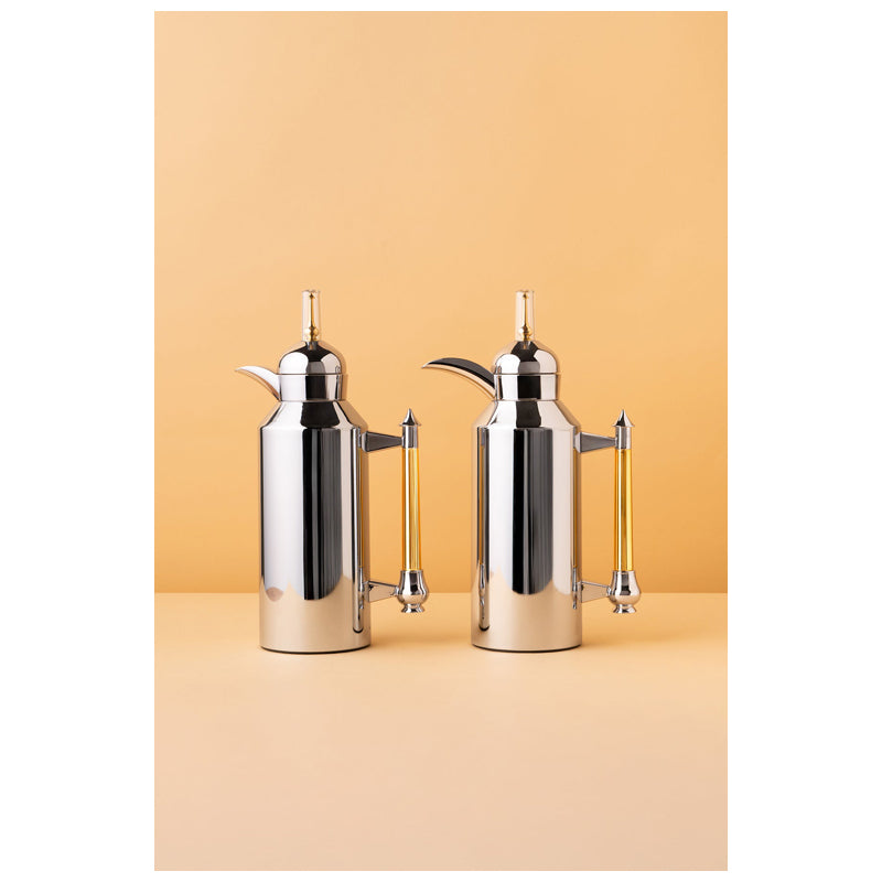 Waba Amjaad Flask Set 2 Pcs 1L-Shiny Silver / Gold Handle
