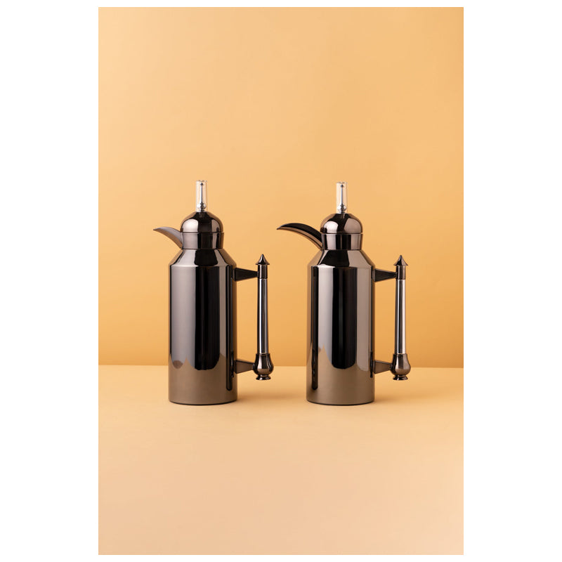 Waba Amjaad Flask Set 2 Pcs 1L-Black Nickel / Shiny Silver Handle