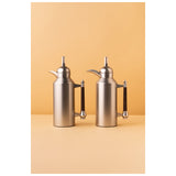 Waba Amjaad Flask Set 2 Pcs 1L-Matt Silver / Wooden Handle