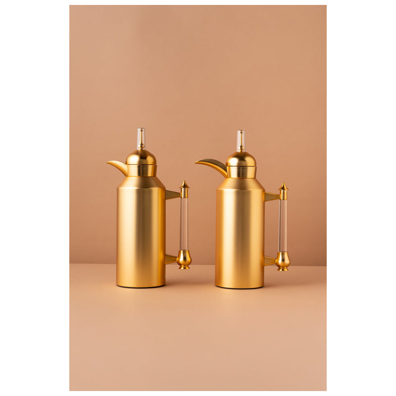 Waba Amjaad Flask Set 2 Pcs 1L-Matt Gold / Transparent Handle