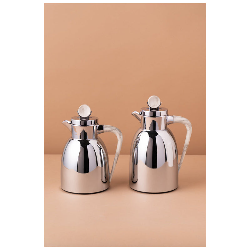 Waba Safa'A Flask Set 2 Pcs 1/0.7-Shiny Silver / White Marble Handle