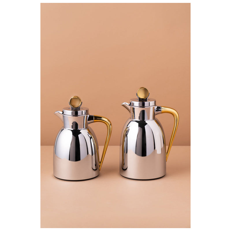 Waba Safa'A Flask Set 2 Pcs 1/0.7-Shiny Silver / Gold Handle