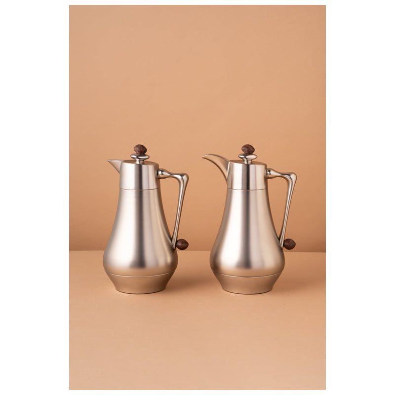 Waba Mubhera Flask Set 2 Pcs 1L-Matt Silver / Wooden