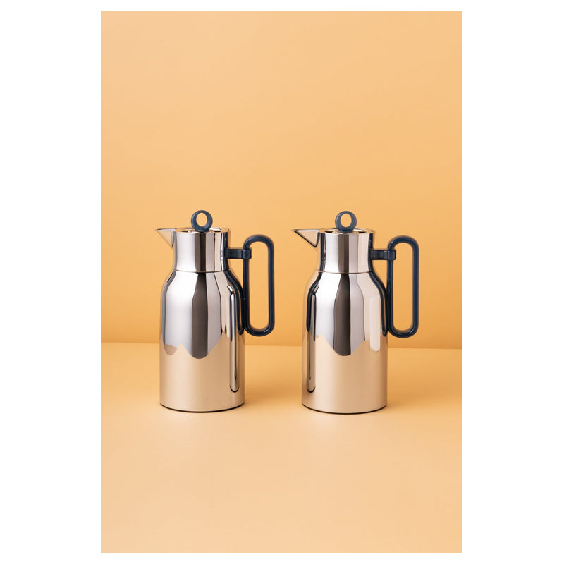 Waba Bareeq Flask Set 2 Pcs 1L-Shiny Silver-Blue Marble