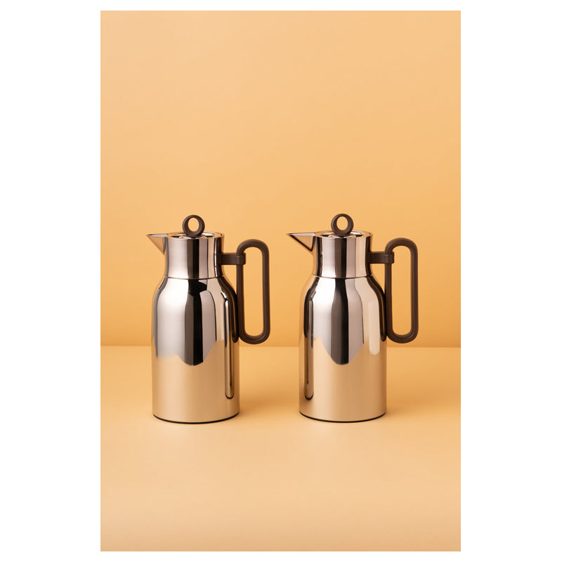 Waba Bareeq Flask Set 2 Pcs 1L-Shiny Brown-Wooden Handle