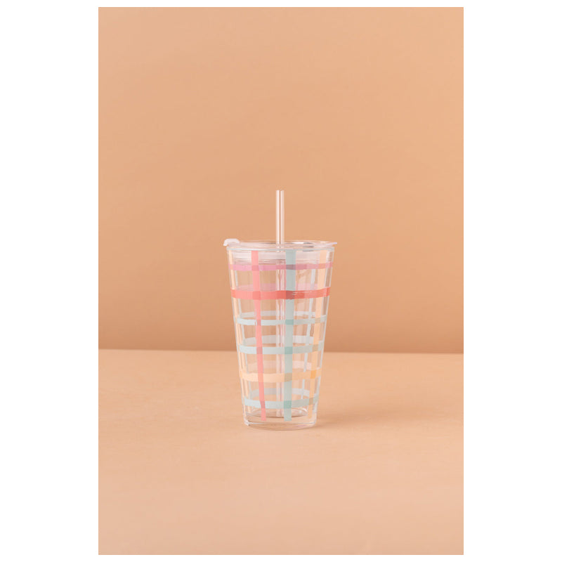 Waba B29 Glass Mug With Lid + Straw-Multicolor