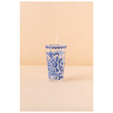 Waba B33 Glass Mug With Lid + Straw-Blue