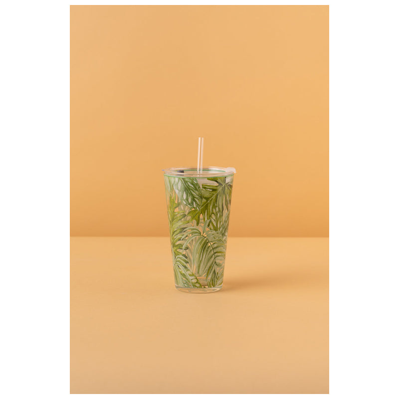 Waba B35 Glass Mug With Lid + Straw-Green