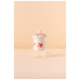 Waba B8 Glass Mug With Cover-White&Red
