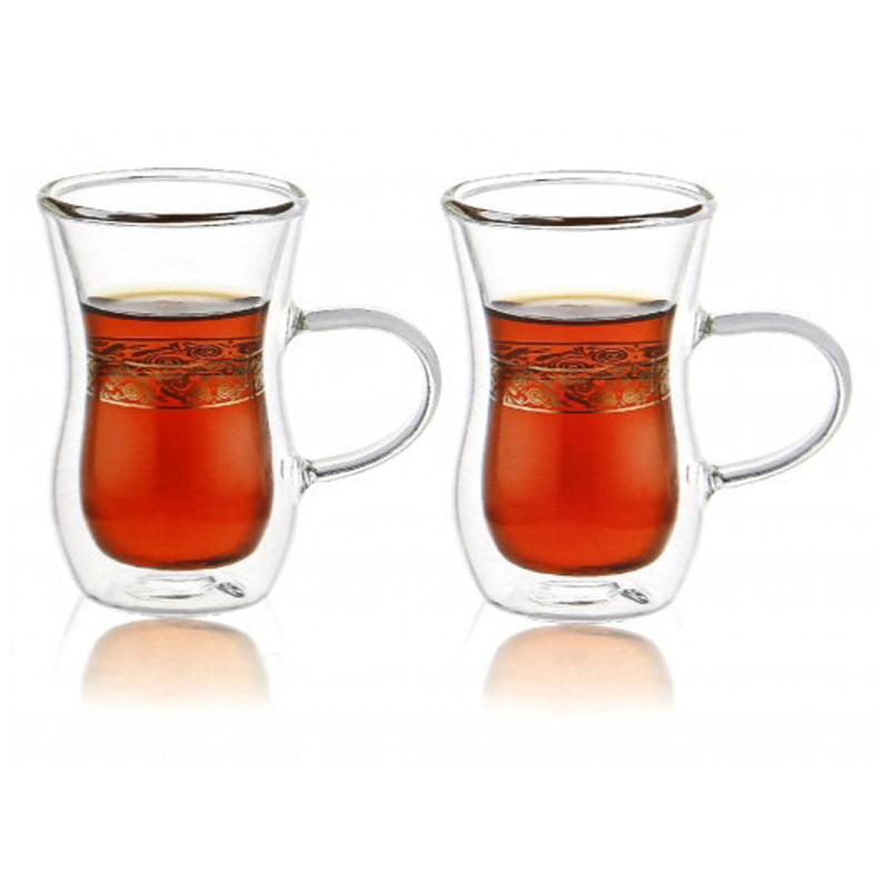 Mooloom 2Pcs Borosilicate Glass Double Wall Tea Cup Set 100Ml -Clear