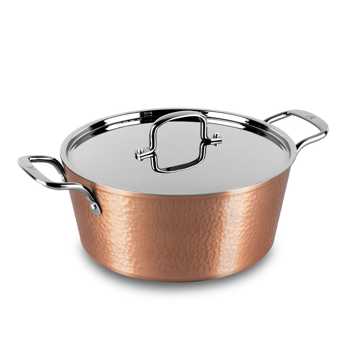 Hammered casserole with stainless steel lid and handles size 30 cm copper color