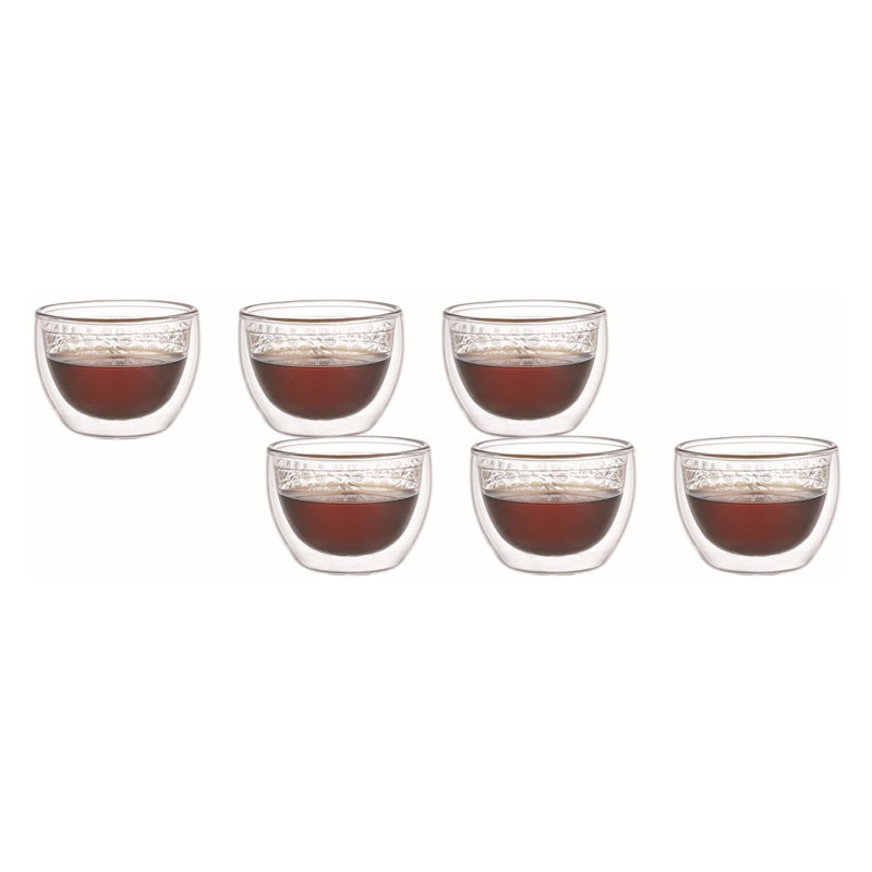 Aramoro Aramoro Double Wall Glass Cup 70 Ml Set Of 6-Clear